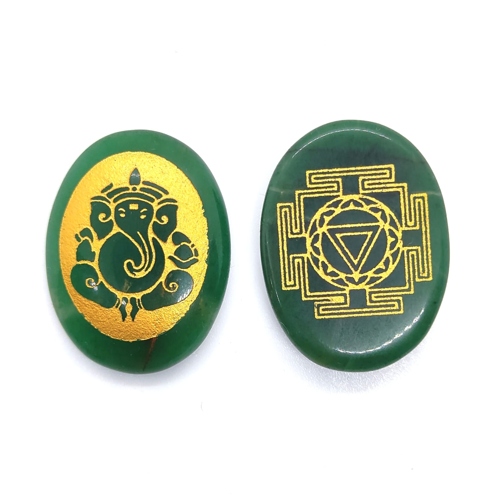 Green Jade Ganesh Ji Engraved Coin Symbol Natural With Certified